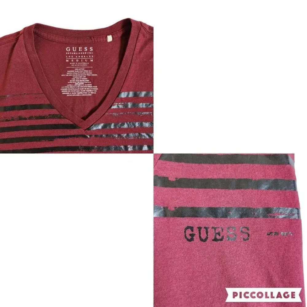 Guess burgundy red black v neck short sleeve t shirt sz M - Picture 7 of 11